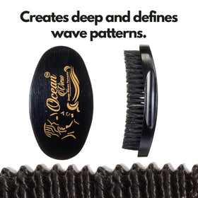 Ocean View Deep Waves Pomade brush in use for shaping medium-strength waves with palm-stroke technique.