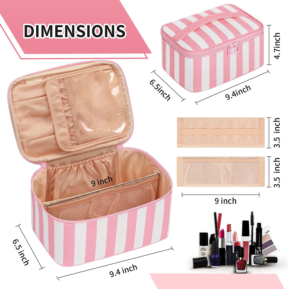 OCHEAL makeup bag back-pocket keeps small items within easy reach