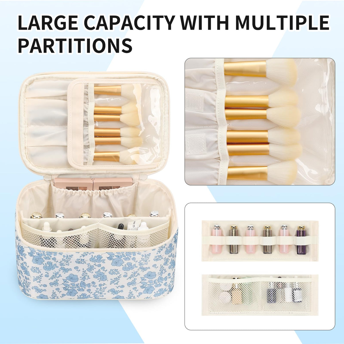 OCHEAL makeup bag with dedicated brush compartment keeps brushes dust-free and organized