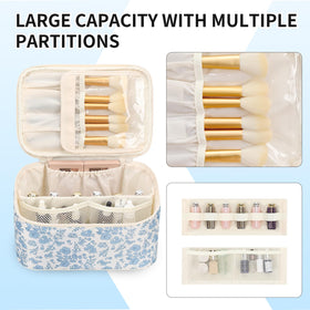 OCHEAL makeup bag with dedicated brush compartment keeps brushes dust-free and organized