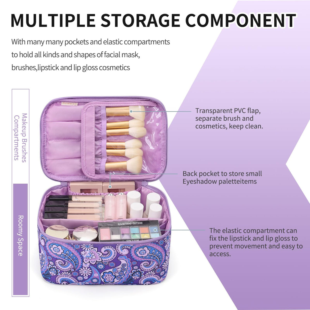 OCHEAL makeup bag divider and brush compartment keeps tools organized