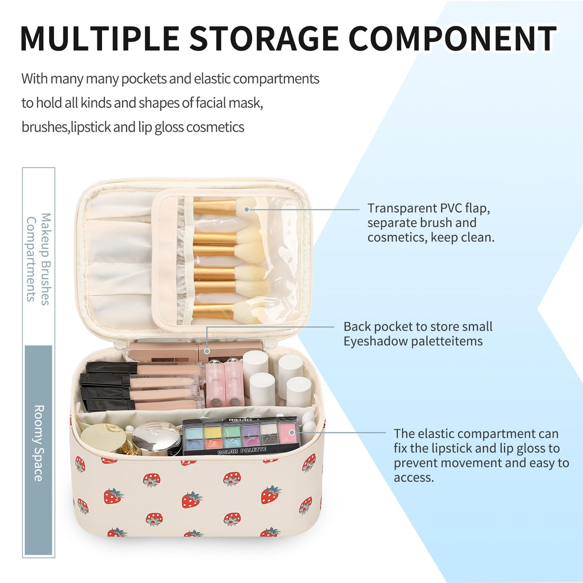 OCHEAL makeup bag with flexible dividers for tidy cosmetics and quick access