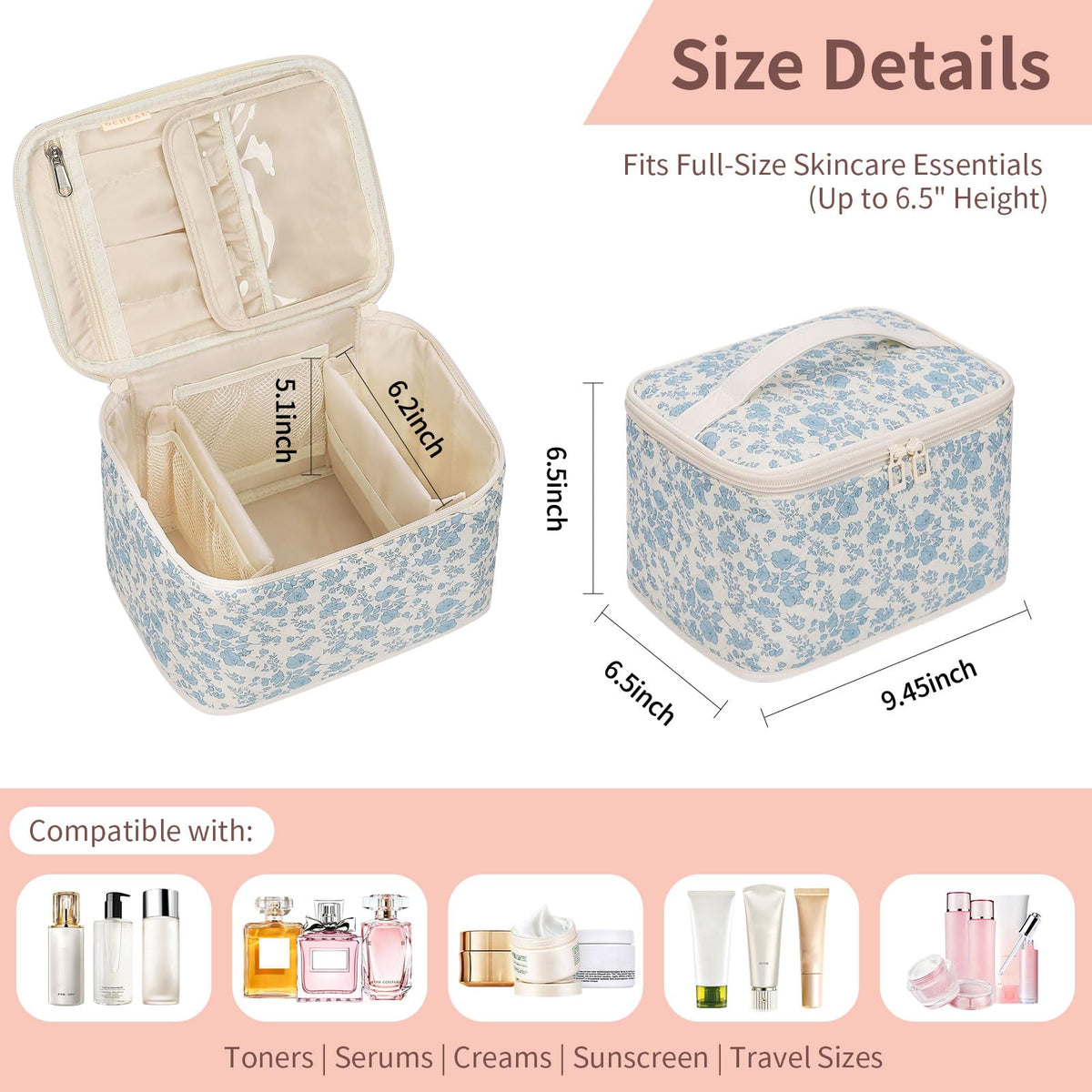 OCHEAL makeup bag main compartment with multiple pockets for lipsticks and tools