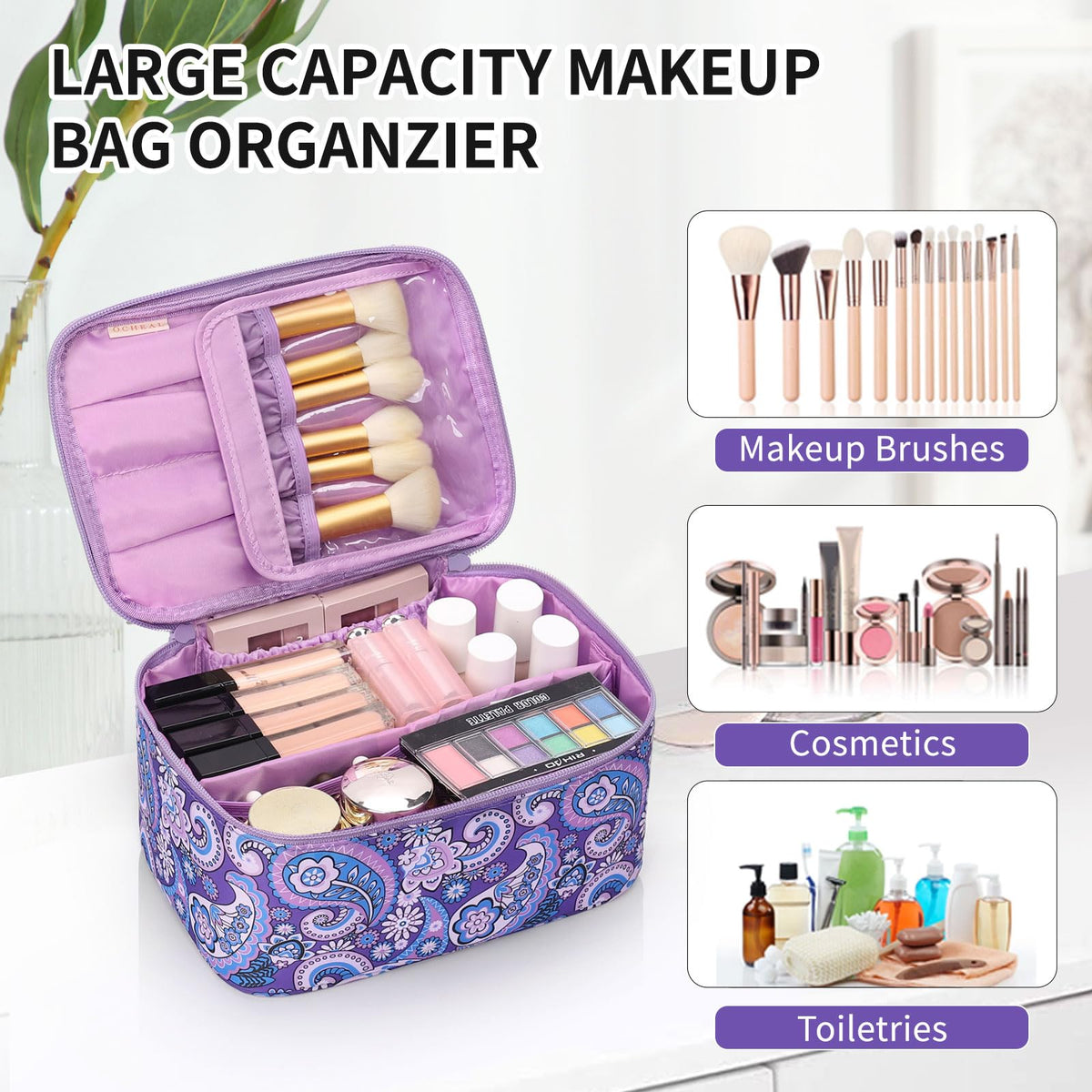 OCHEAL makeup bag nylon lining for easy cleaning