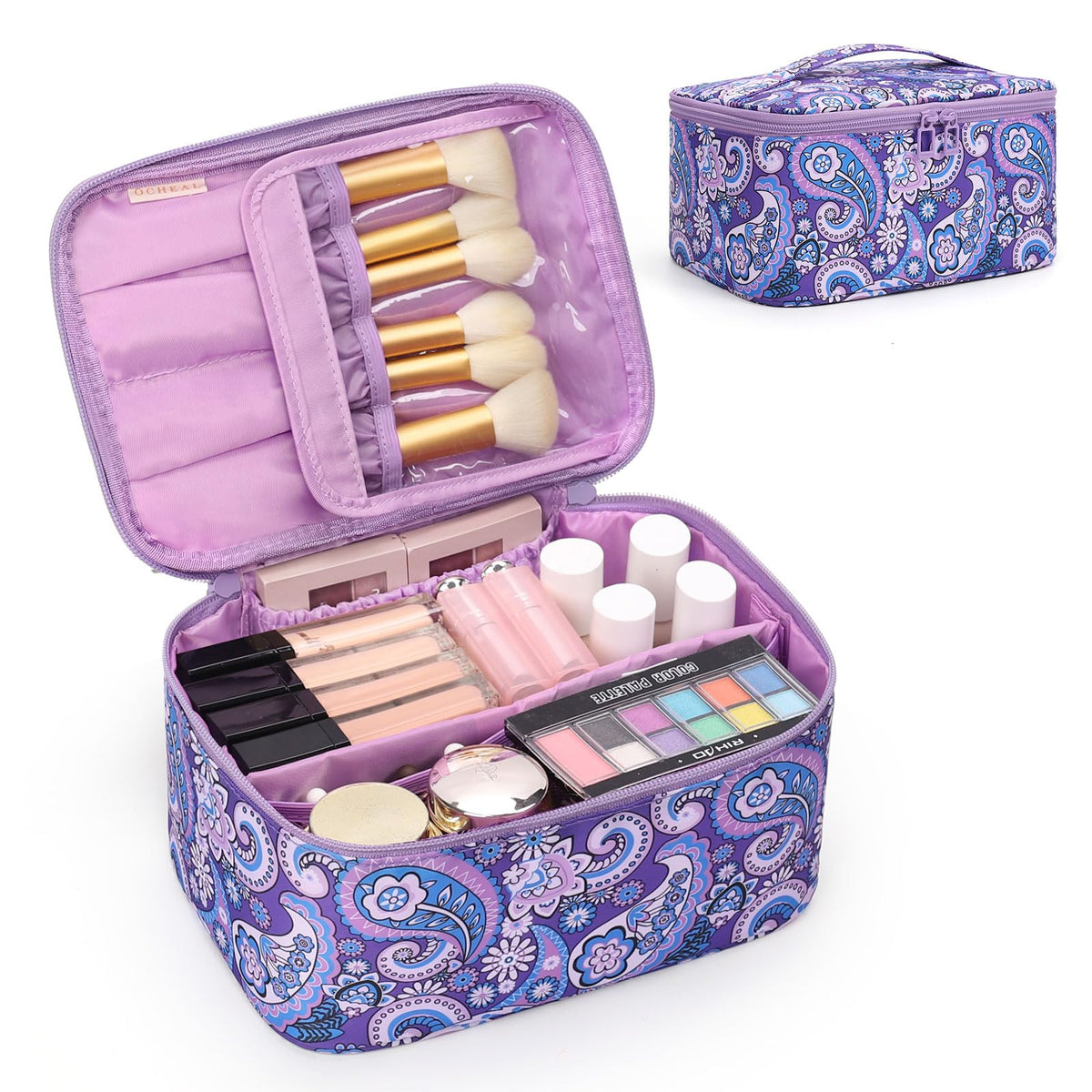 OCHEAL makeup bag purple handle for easy travel