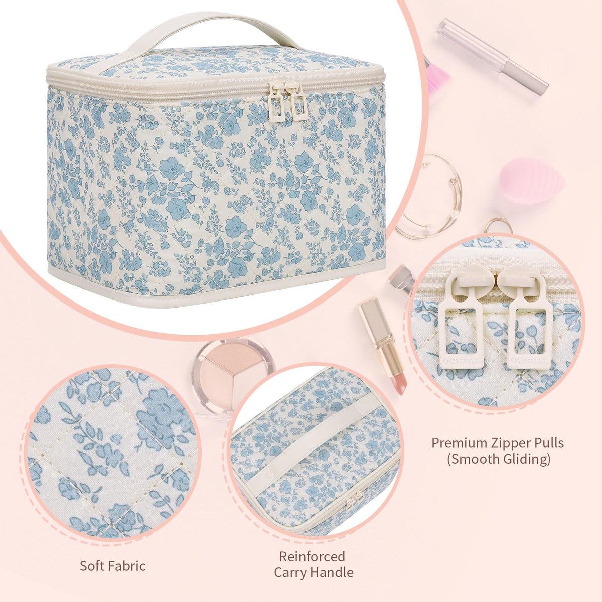 OCHEAL makeup bag separate brush and facial mask compartments protect tools