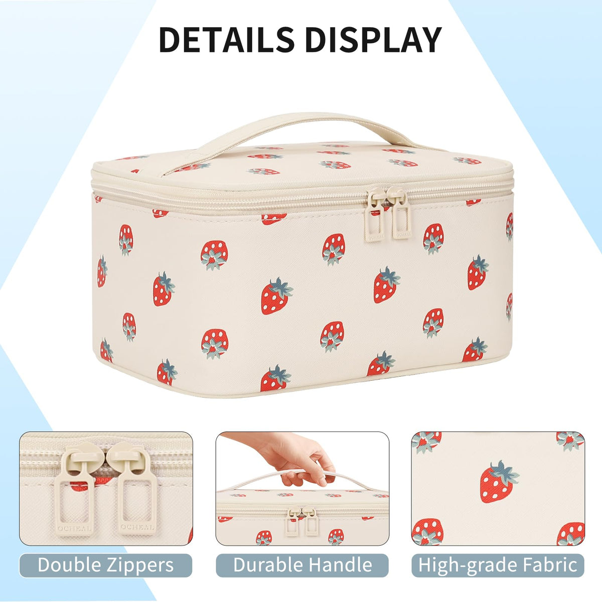 OCHEAL makeup bag two-way zipper enables quick access