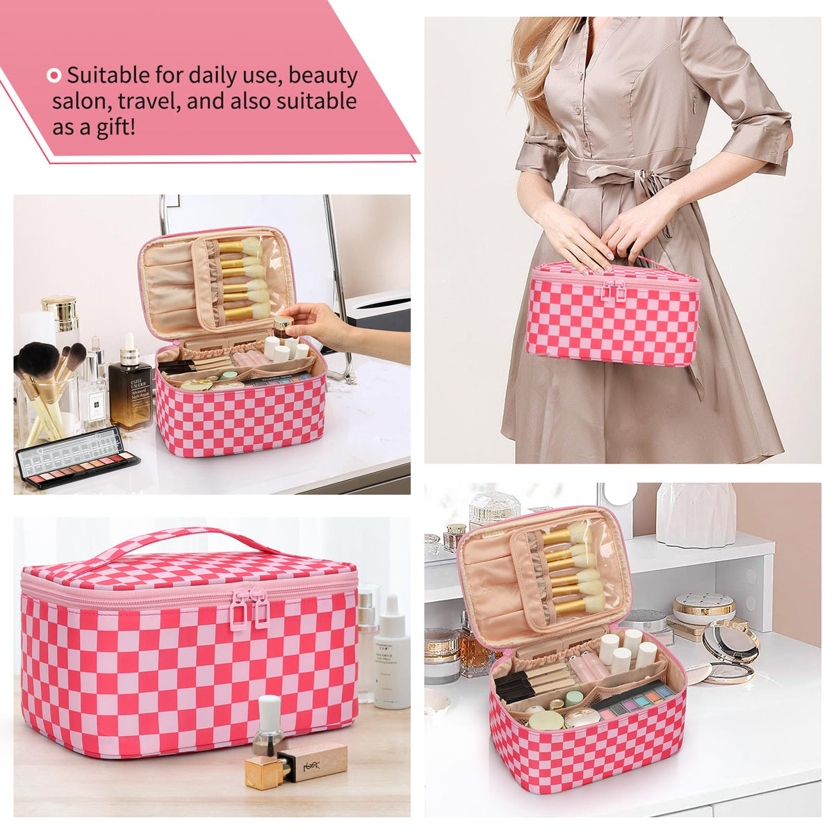 OCHEAL two-way zipper makeup bag for quick access on the move