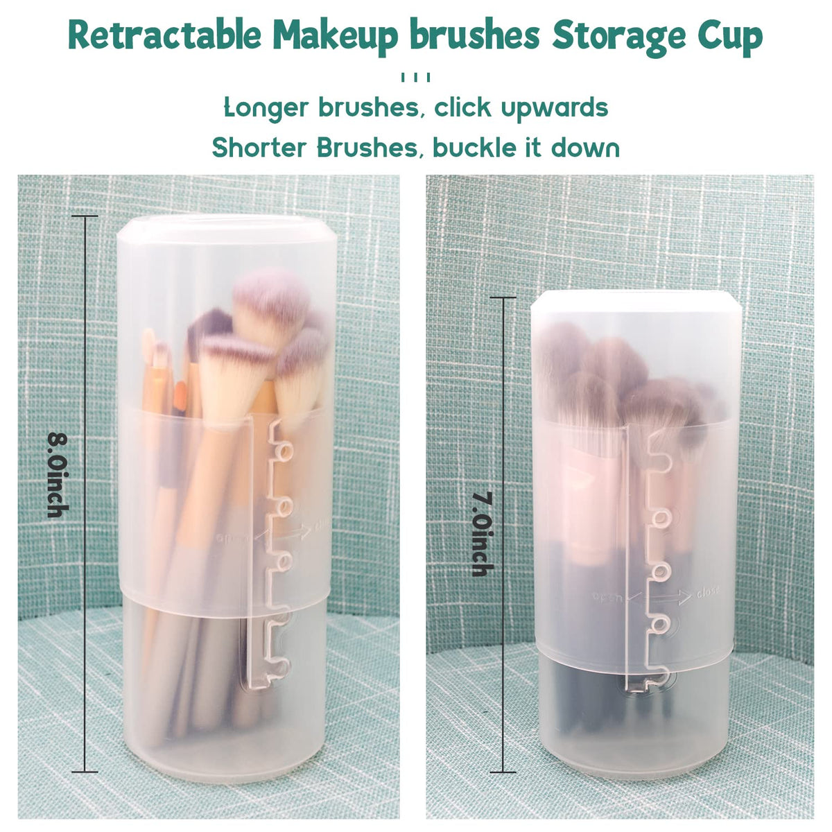 OCHEAL makeup brush holder with lid protecting brushes during travel.