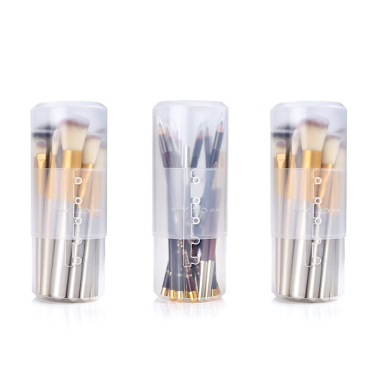 OCHEAL makeup brush holder travel case with adjustable height for easy brush search.