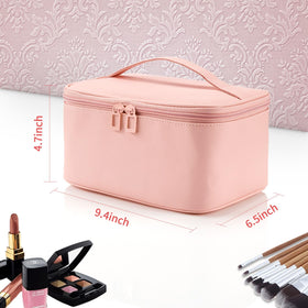 OCHEAL pink makeup bag at 9.4 x 6.5 x 4.7 inches for compact travel.