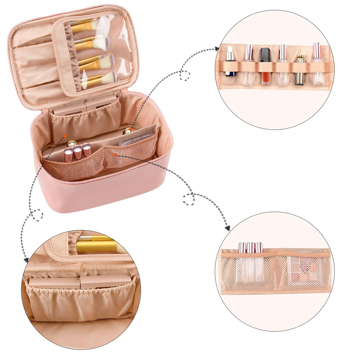 OCHEAL pink makeup bag in waterproof vegan leather protects contents.
