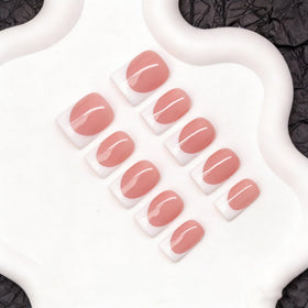 OCOUYVD short square nails closeup shows thick acrylic and multi-layer gel durability.