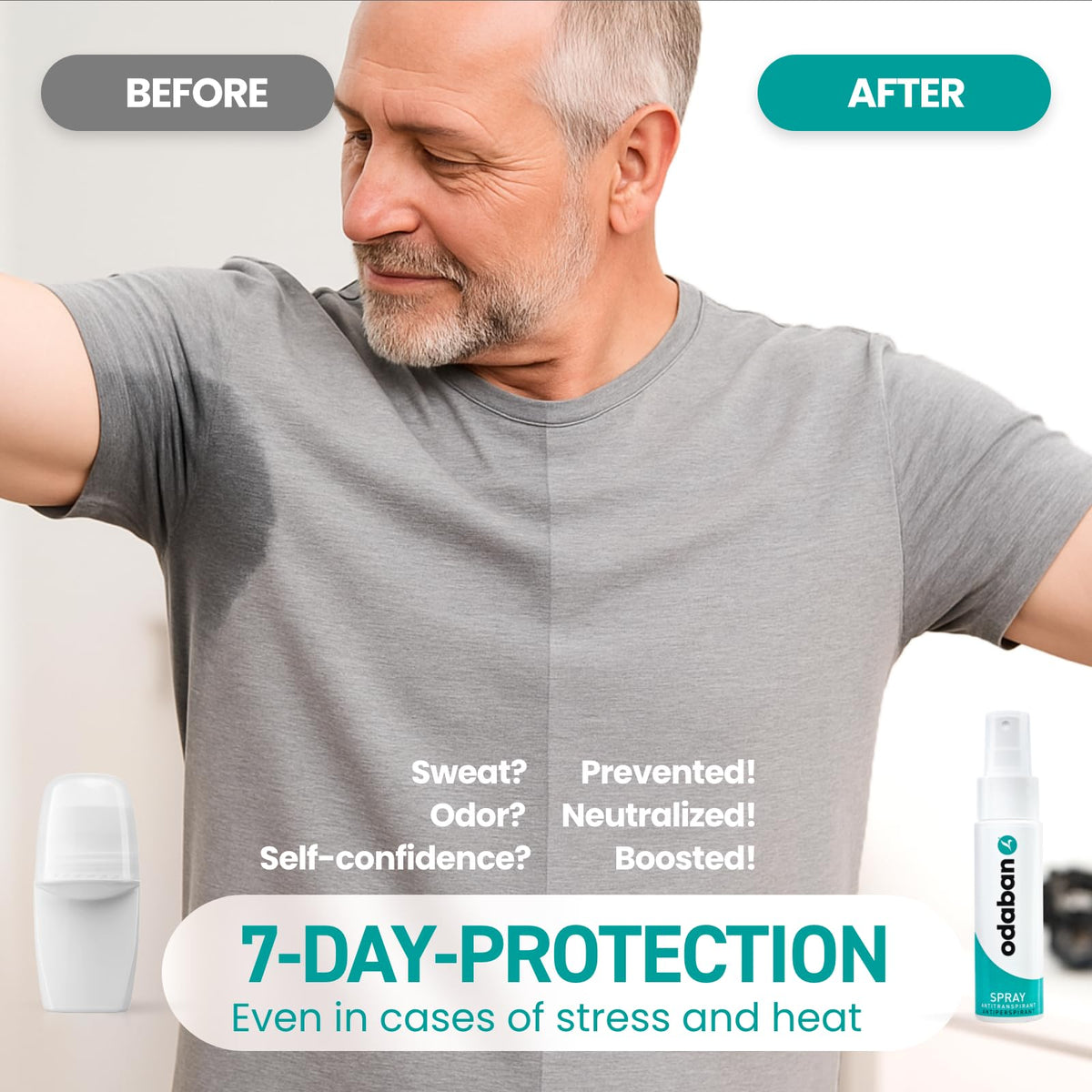 Odaban Antiperspirant Spray clinical-strength packaging signals strong sweat defense.