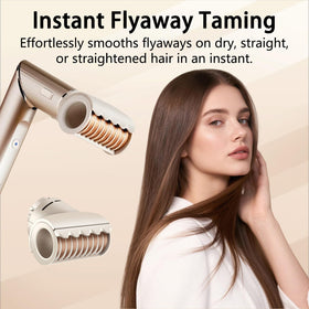 Odashen finishing tool for dry-straight hair smooths flyaways quickly.