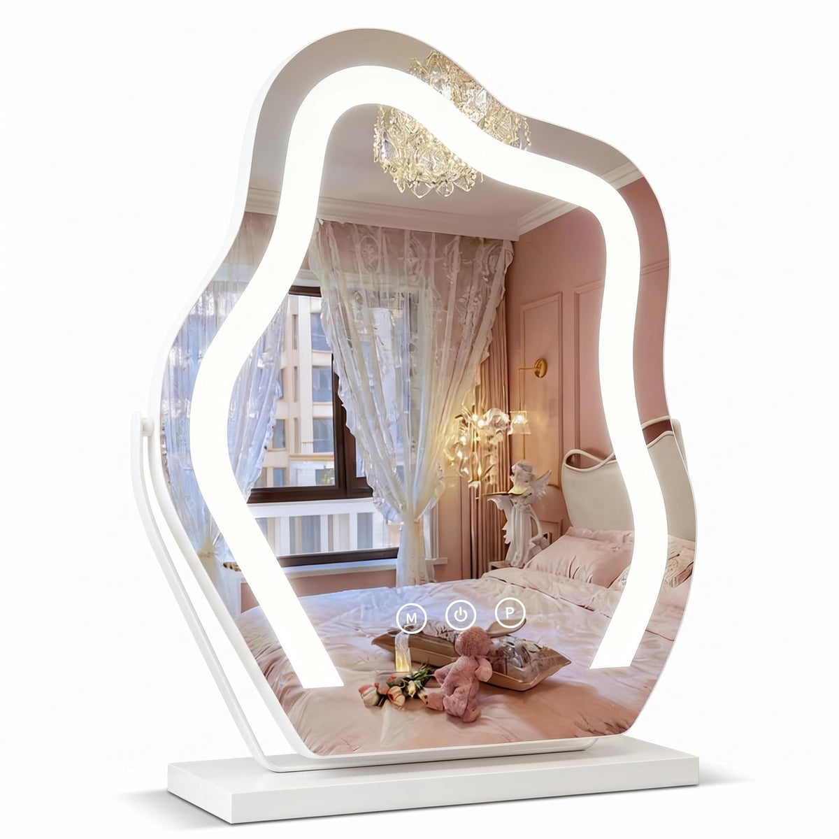 Odernmirror cloud-shape mirror front view with lights for clear makeup checks.