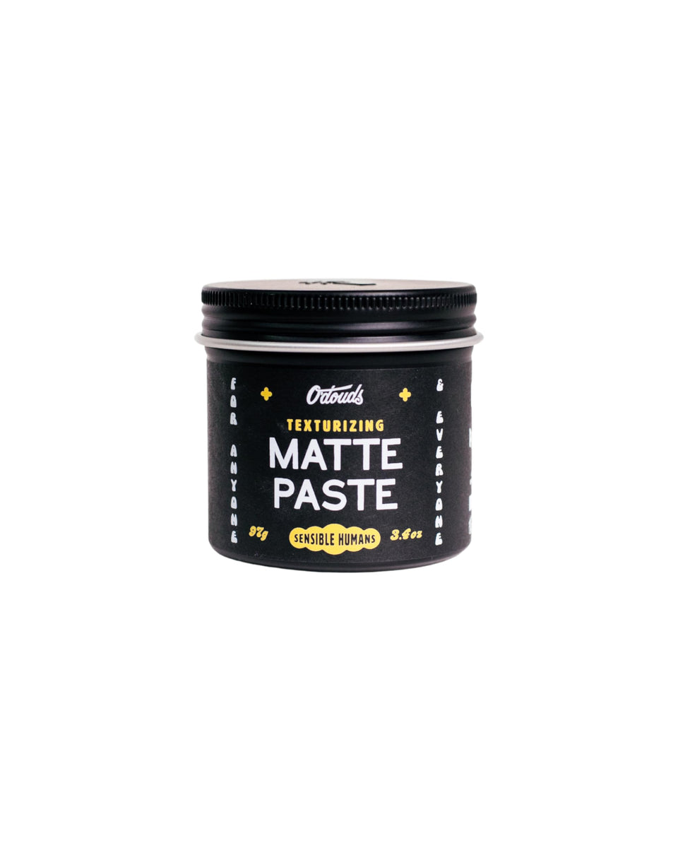 O'Douds Matte Paste bottle close-up showing strong hold and matte finish.