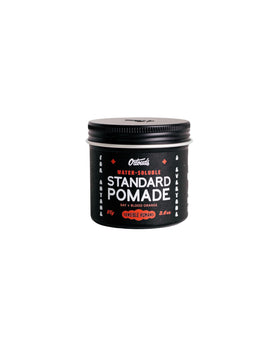 O'Douds Standard Pomade bottle close-up showing natural hold and high shine.