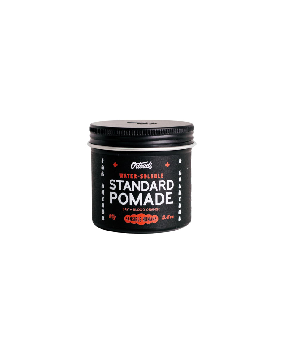 O'Douds Standard Pomade bottle close-up showing natural hold and high shine.