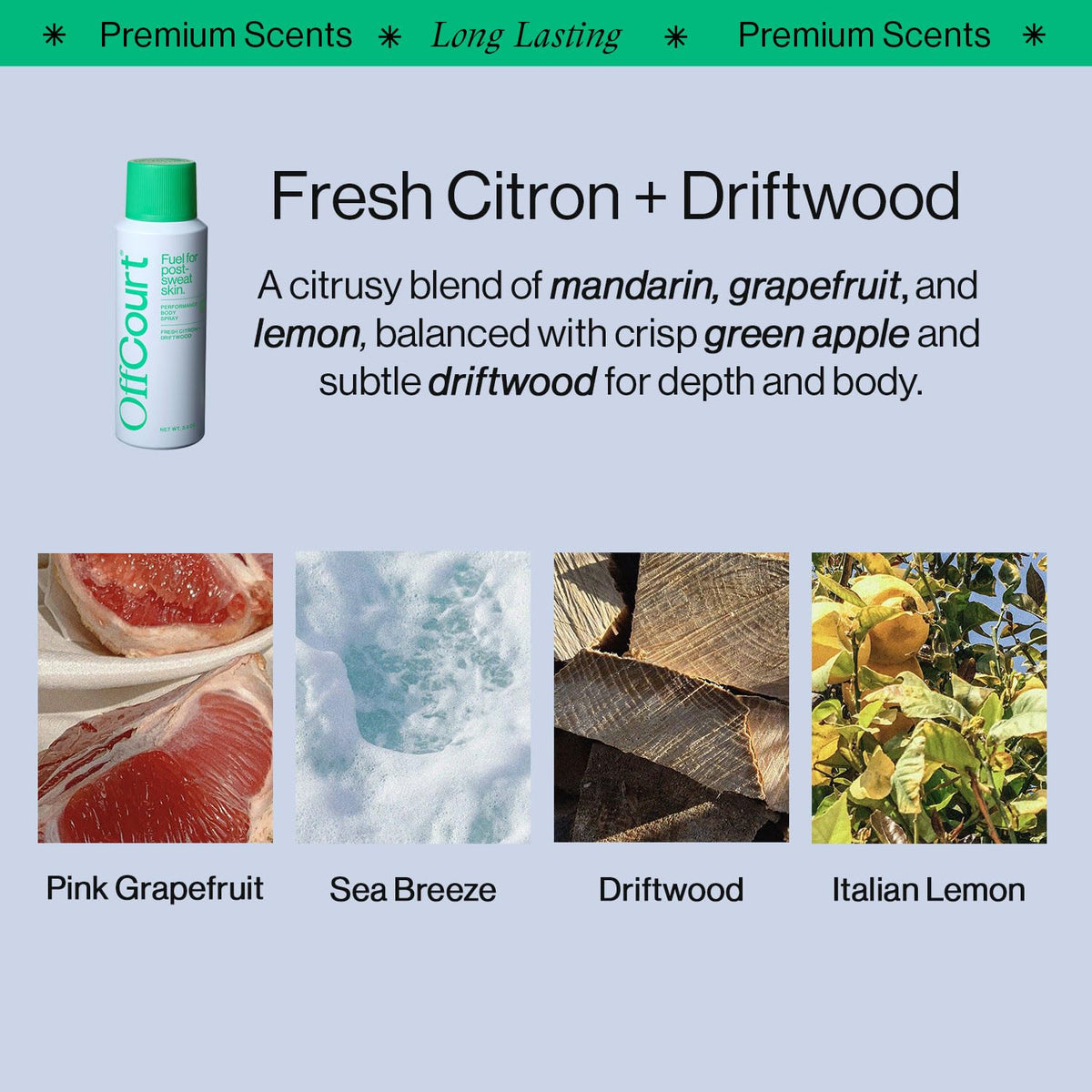 OffCourt aluminum-free: non-sticky feel with no white residue.