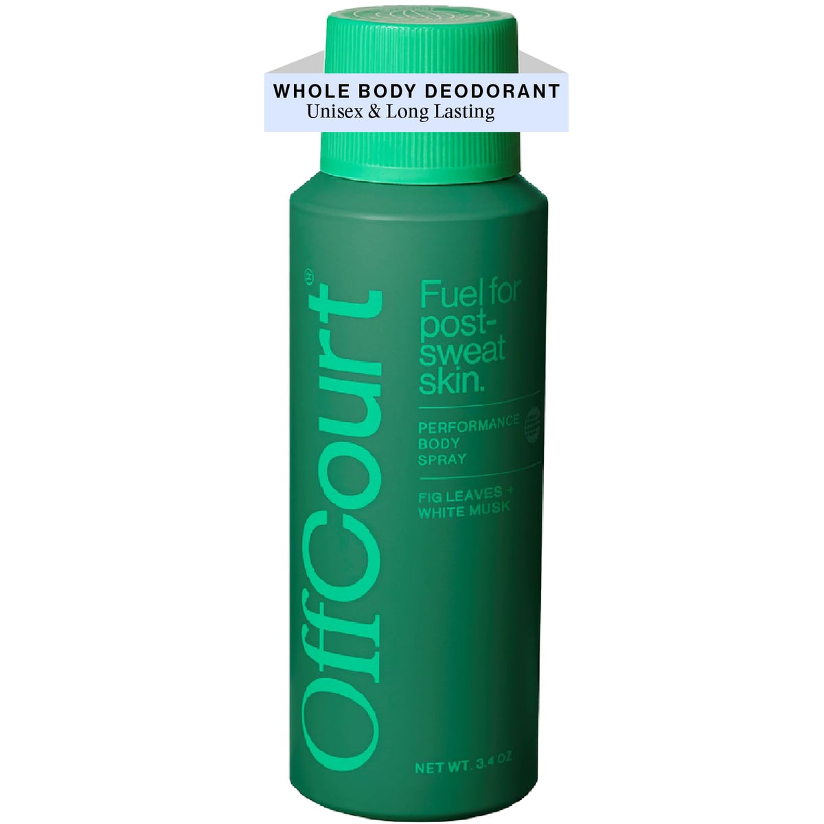 OffCourt bottle front view shows aluminum-free freshness for all-day confidence.