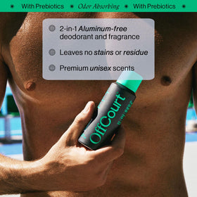 Close-up of OffCourt coconut water and sandalwood scent for long-lasting fragrance