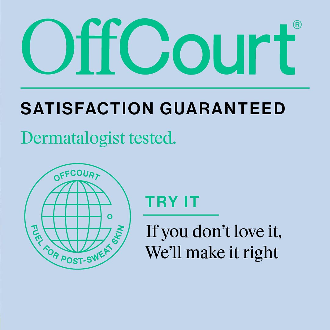 OffCourt made-in-usa guarantee badge alongside product packaging.