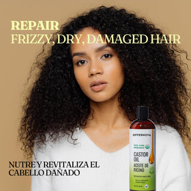 Offernova Castor Oil organic label, emphasizing cold-pressed 100% pure formula.