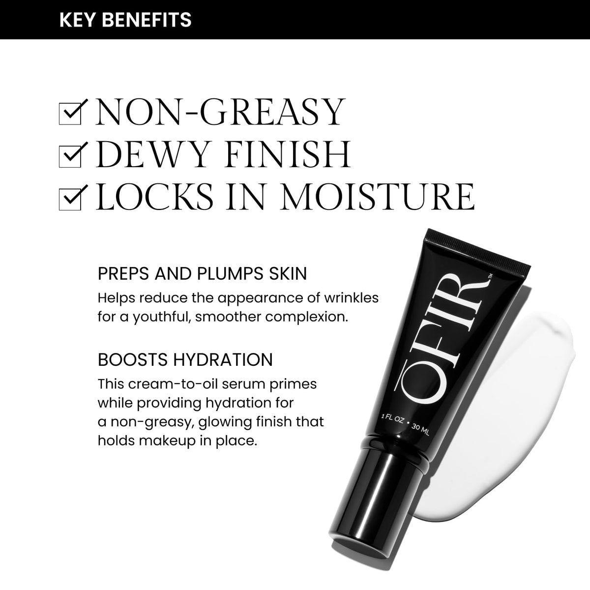 Close-up shows cream-to-oil texture of OFIR primer.