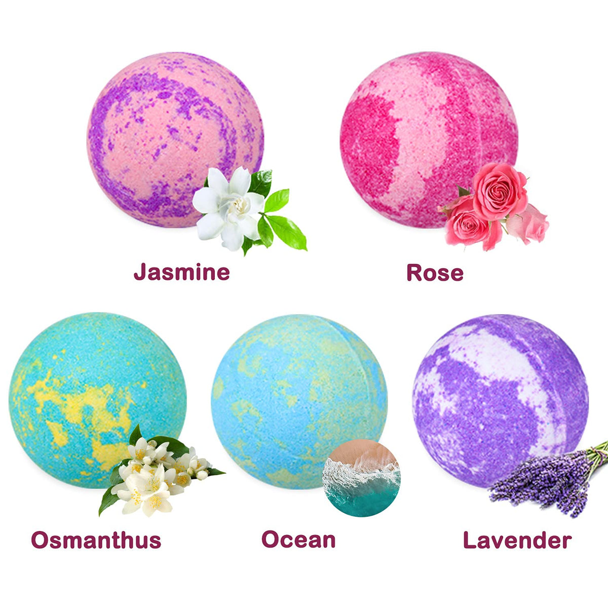 OFUN bath bombs fizzing in water with vibrant colors.