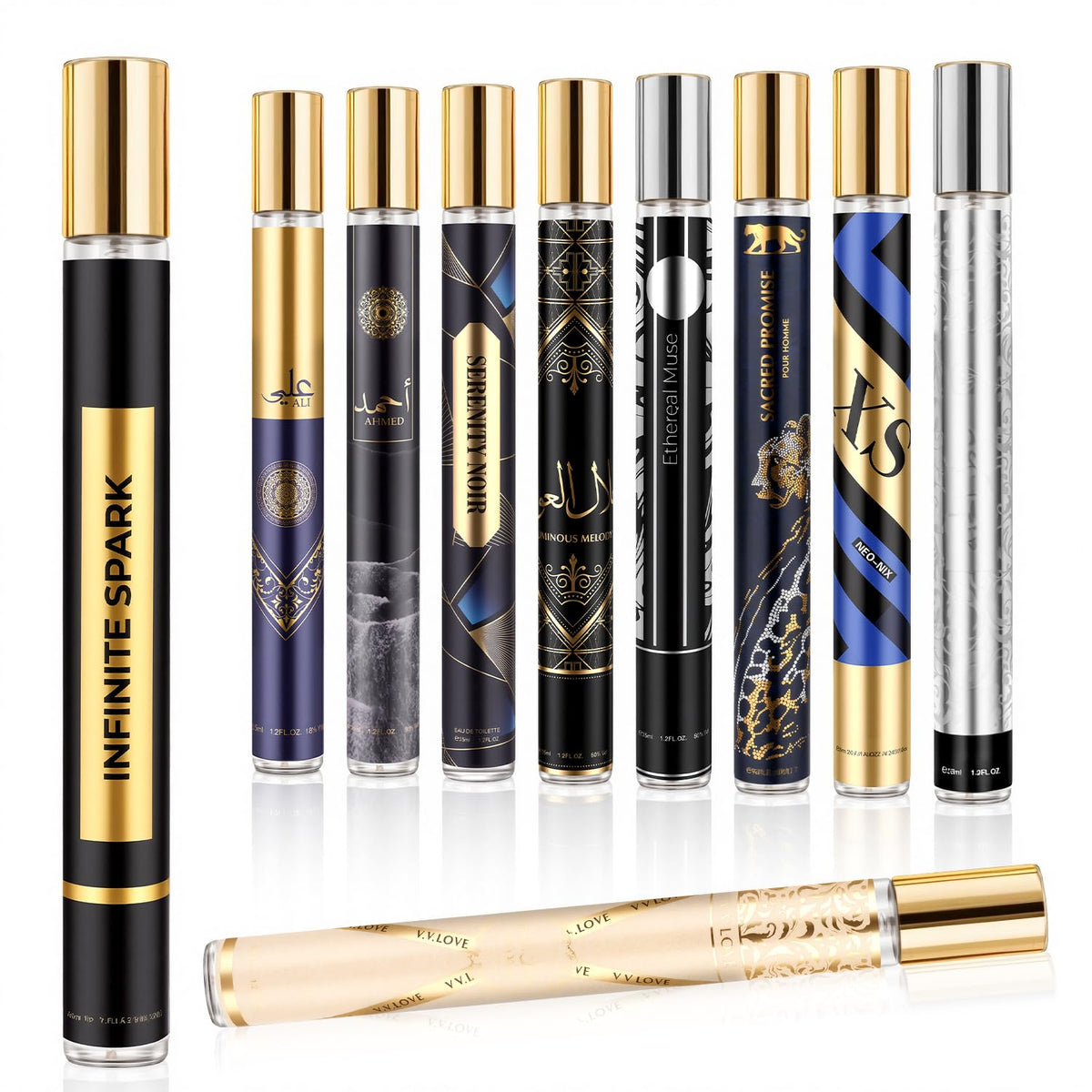 OFUN Cologne 10-pack bottles displayed for travel-friendly scent options.