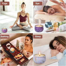 OFUN reusable tin candle with marble pattern is decorative.