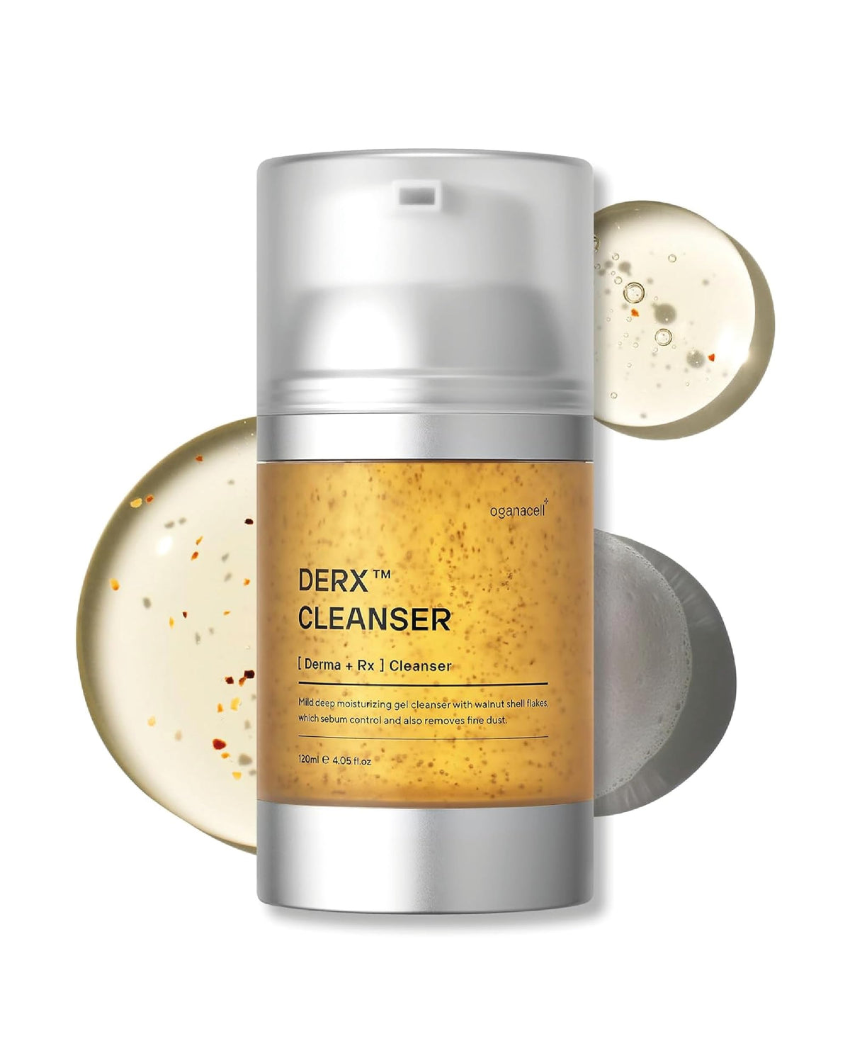OGANACELL DERX Cleanser walnut scrub promotes gentle exfoliation and smoother pores.