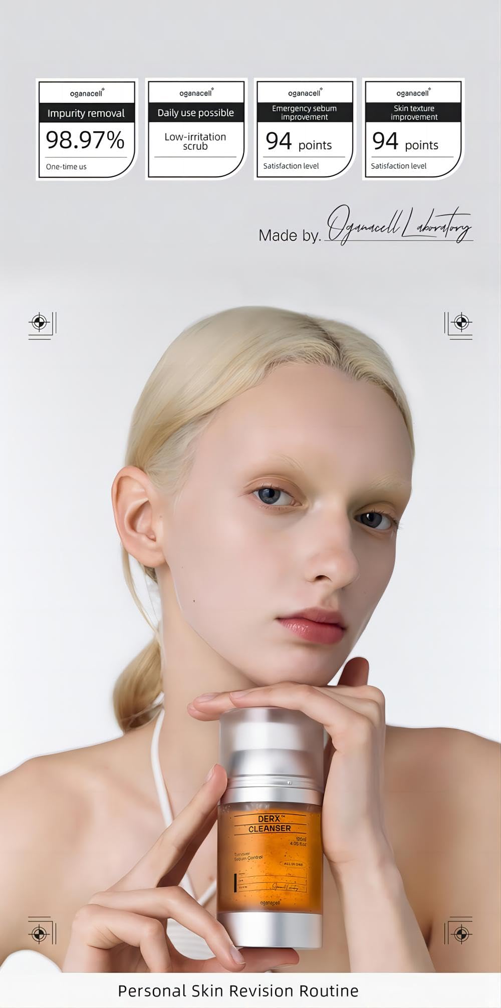OGANA CELL DERX gel-to-foam texture activated during cleansing.