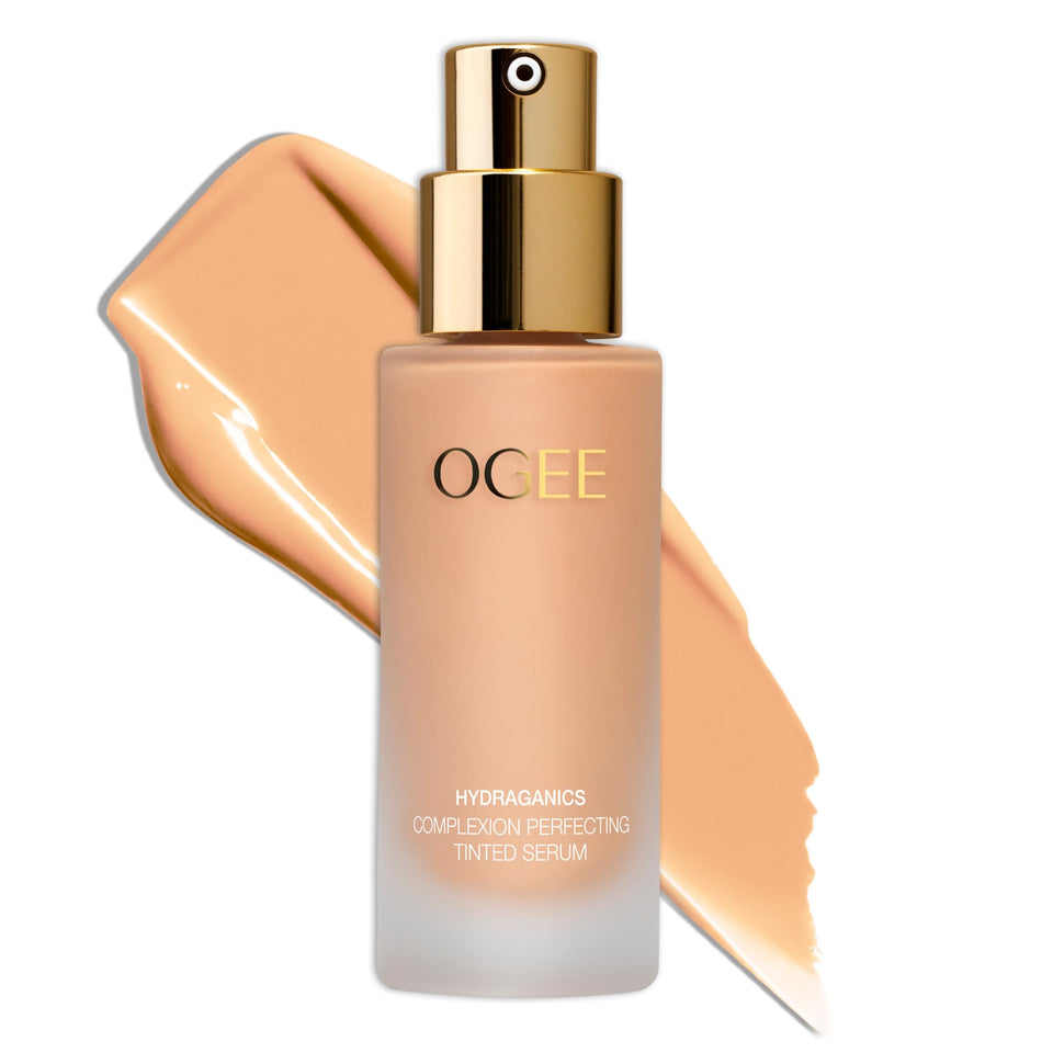Ogee Complexion Perfecting Foundation bottle close-up for a smooth, natural finish.
