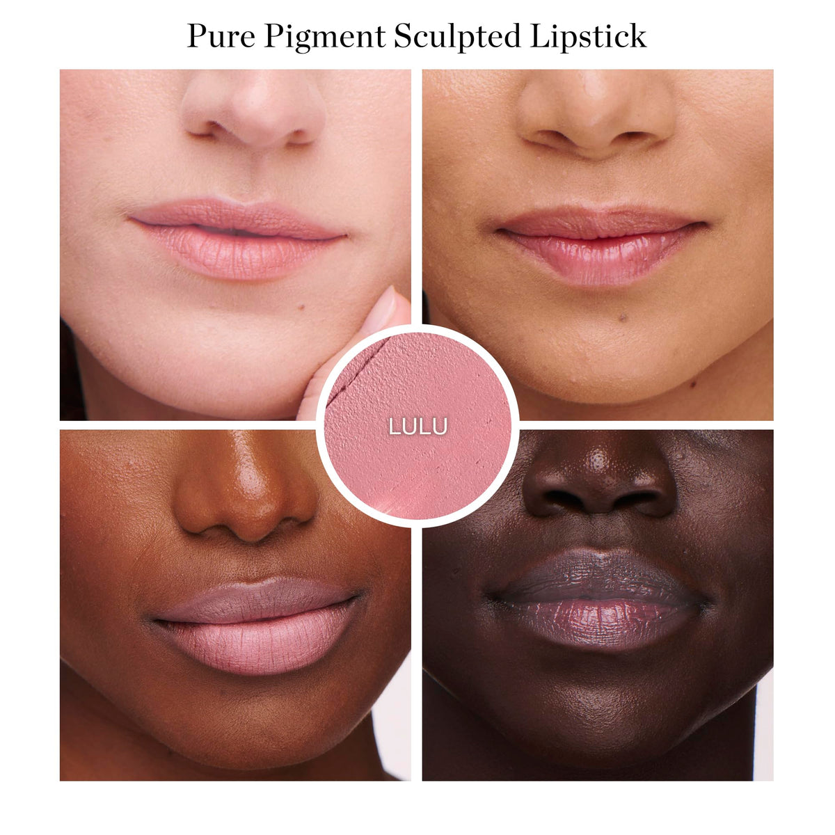 Close-up of Lulu White Pink lipstick application on lips