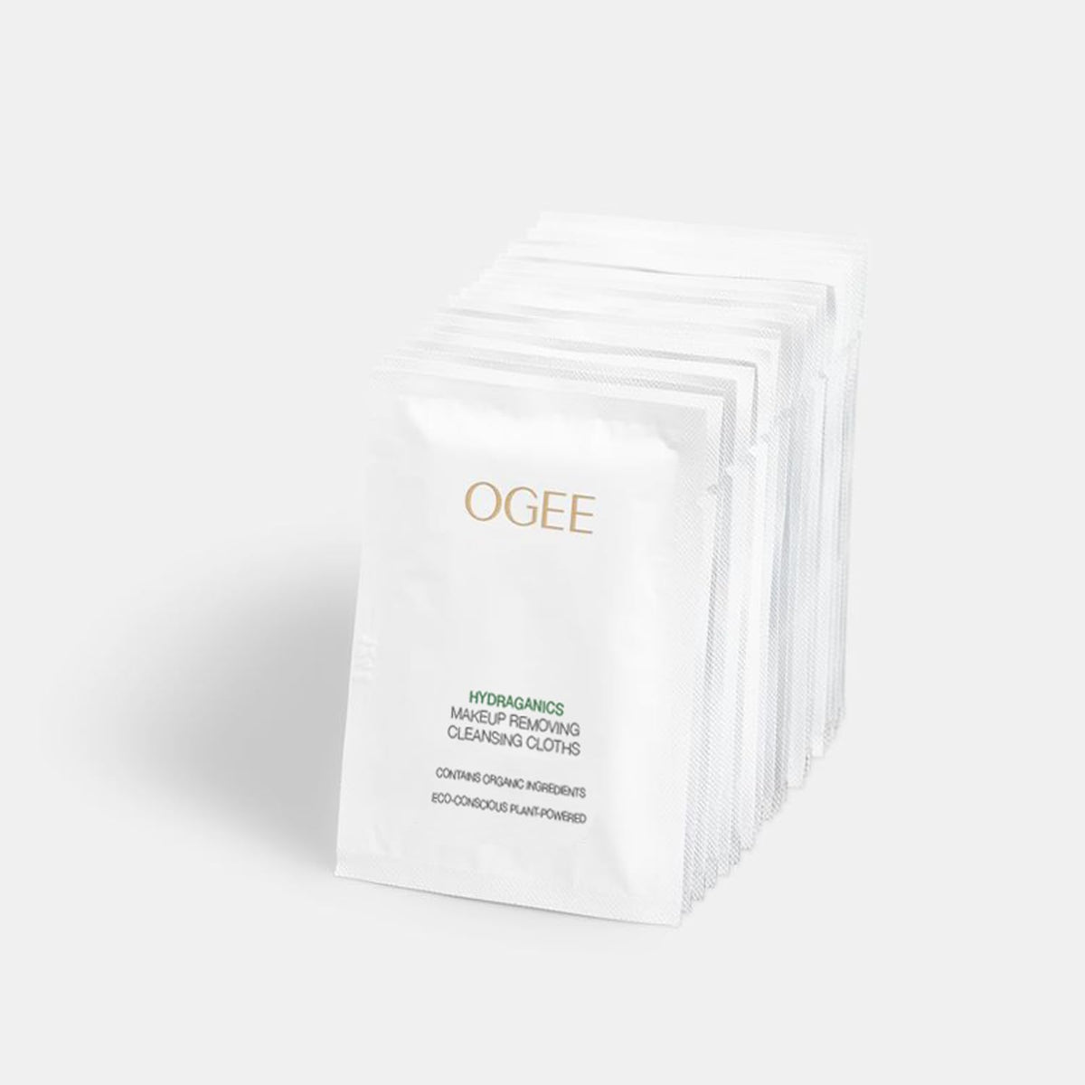 Ogee gentle makeup remover wipes, individually wrapped for portable cleansing.