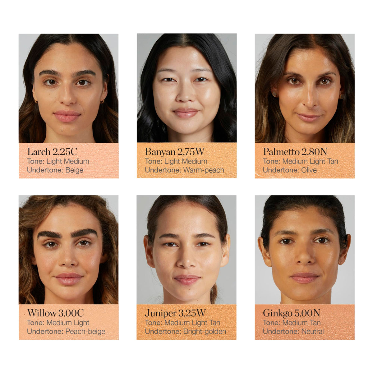 Ogee Ginkgo shade card displays neutral undertones for medium tan skin.