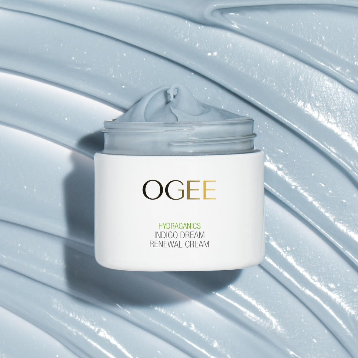 Ogee Indigo Dream Renewal Cream with Blue Tansy oil for nourishing feel.