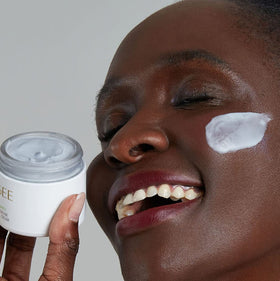 Ogee Indigo Dream Renewal Cream packaging emphasizes organic ingredients and cruelty-free ethics.