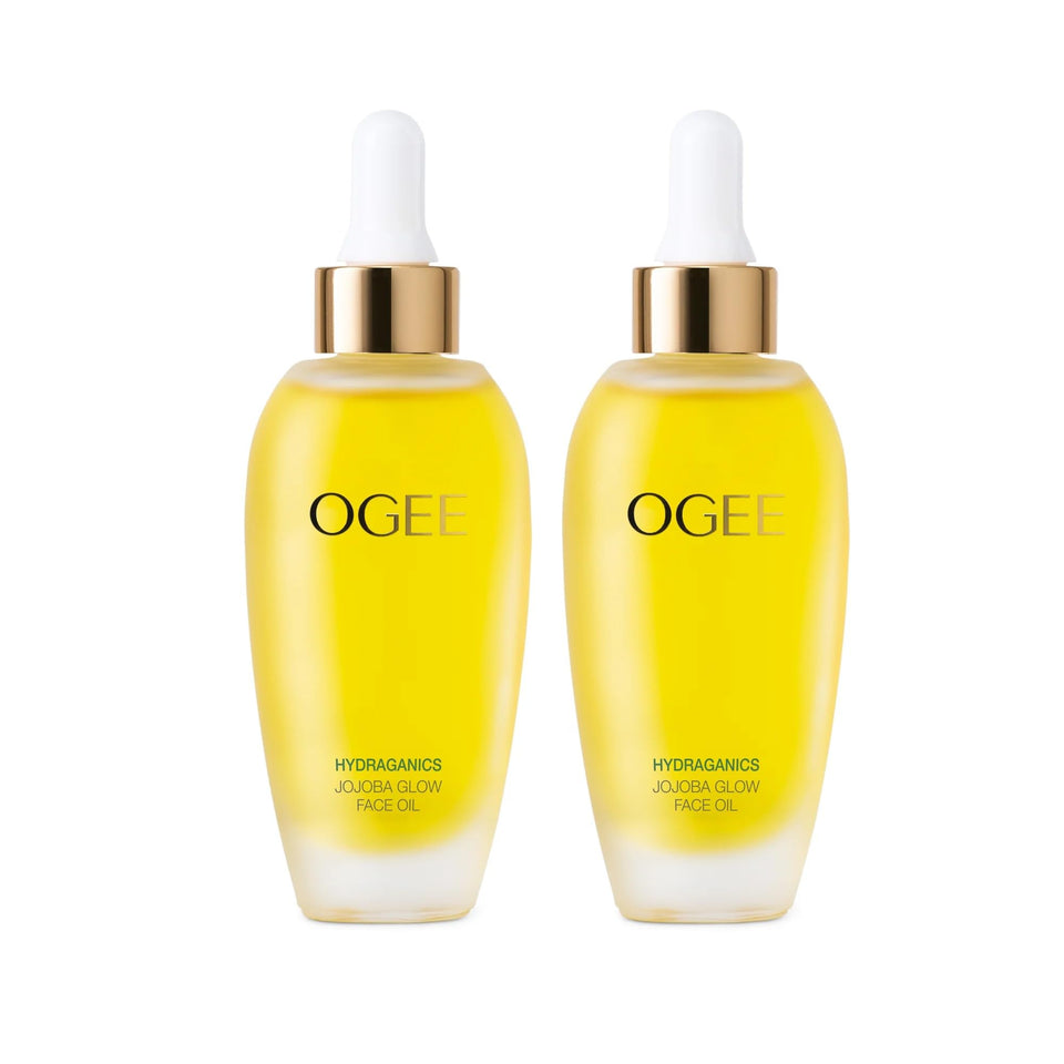 Ogee Jojoba Glow Face Oil 2-pack showing two bottles for radiant hydration