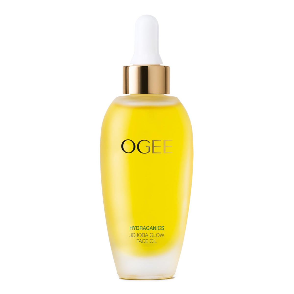 Ogee Jojoba Glow Face Oil bottle on a vanity, showcasing organic hydration for daily radiance.