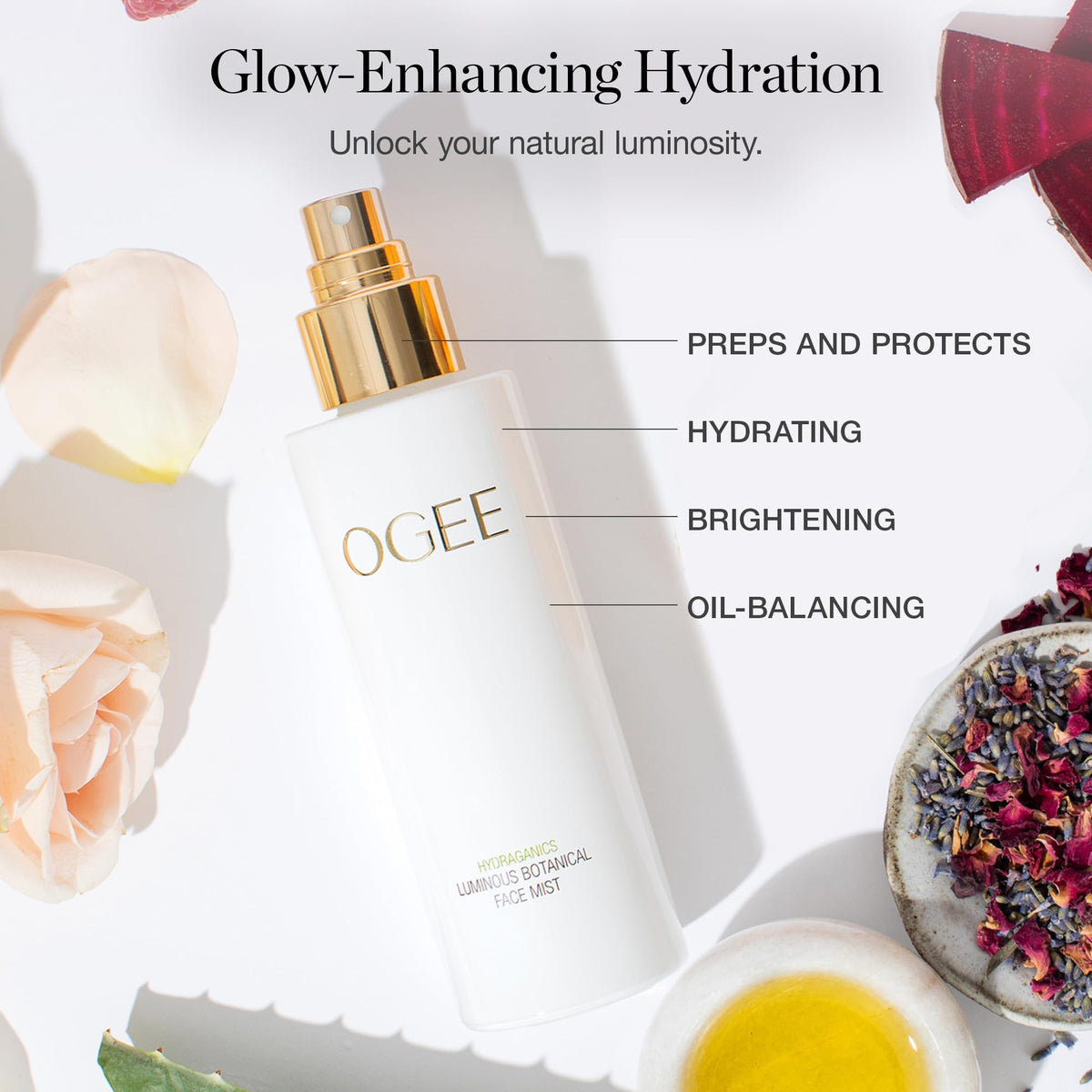 Ogee Rose Botanical Face Mist ingredients spread reveals soothing botanicals.