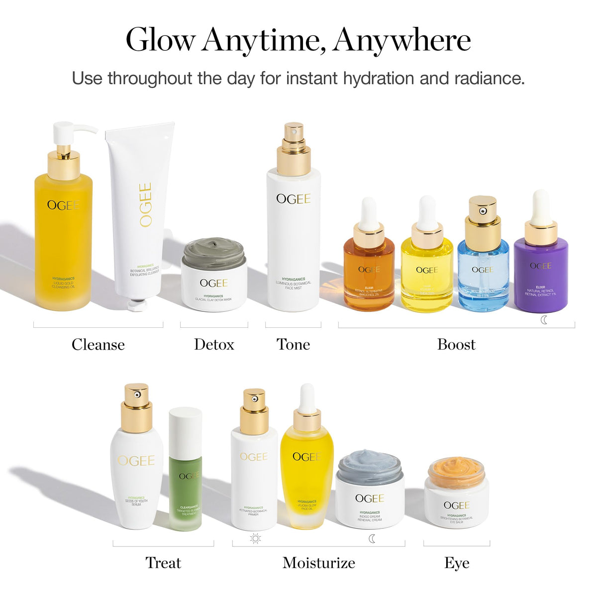 Ogee Rose Botanical Face Mist swirl with rose petals suggests lightweight hydration.