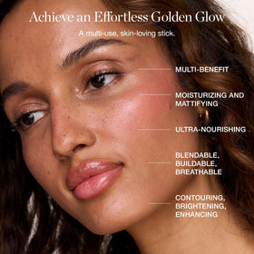 Ogee Rose Quartz Blush Stick on cheek demonstrates precise color placement
