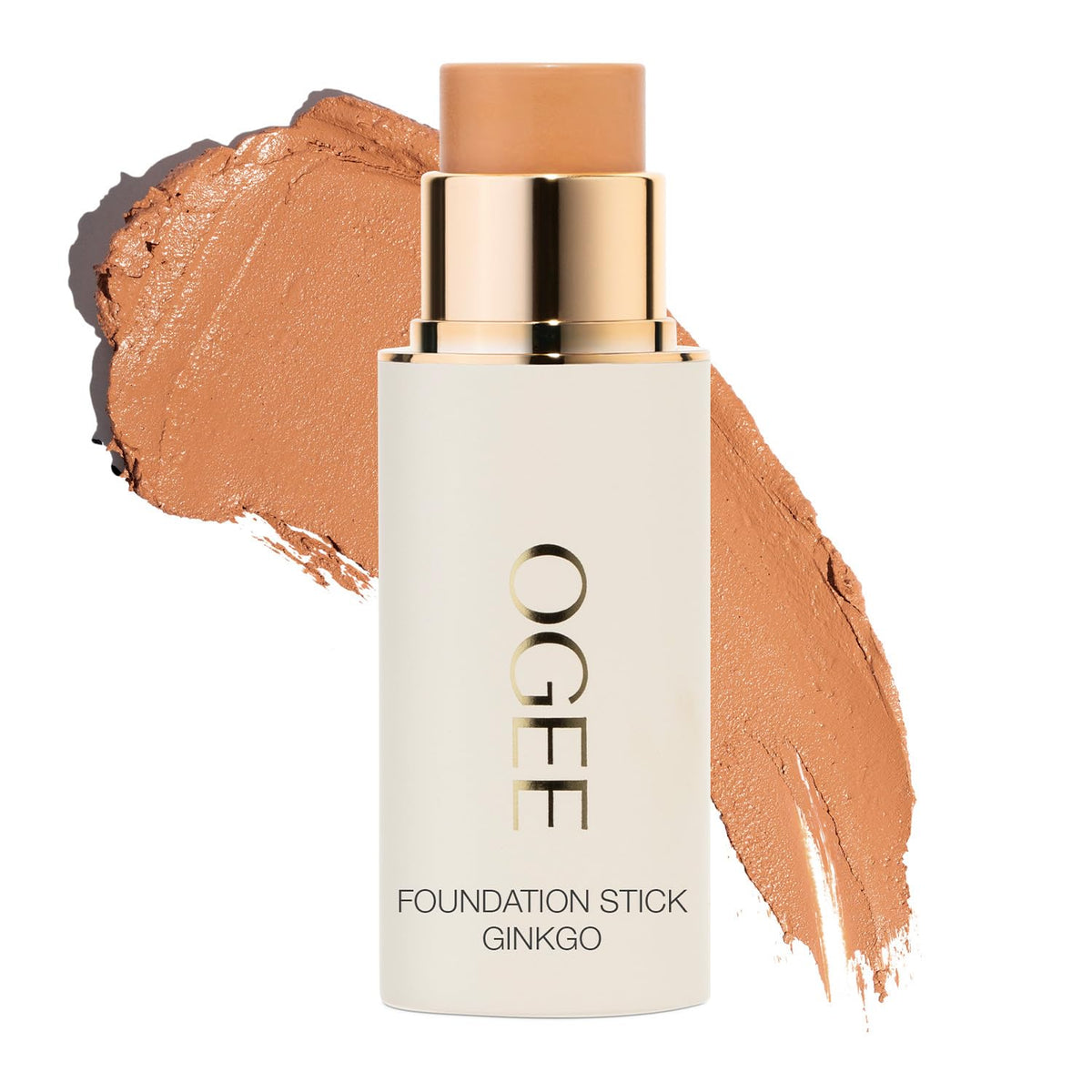 Ogee Sculpted Complexion Foundation Stick swatch shows buildable coverage for a natural finish.