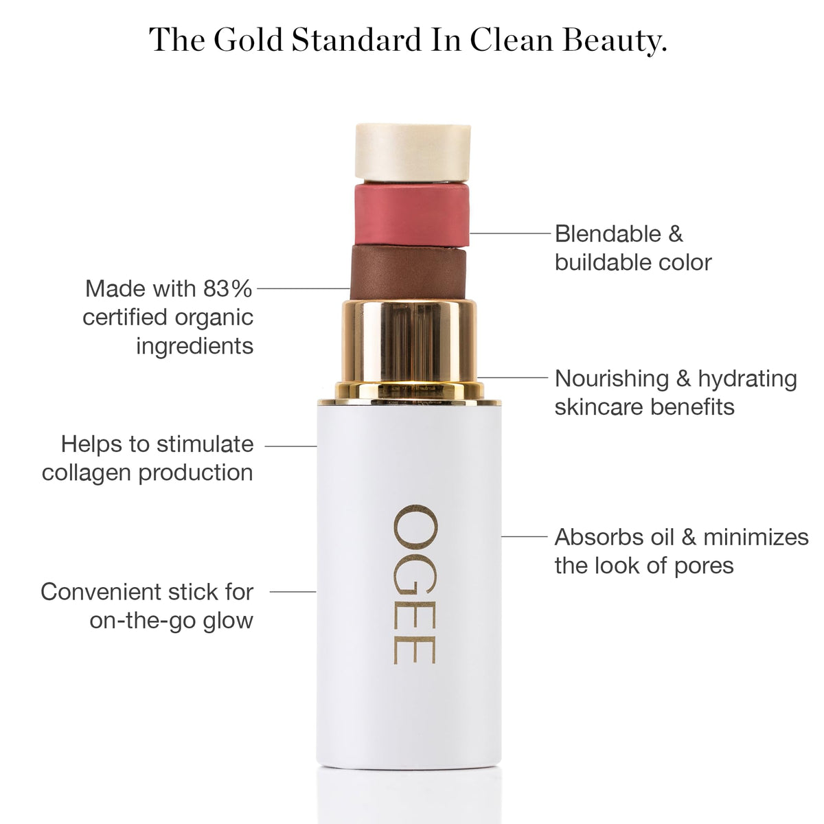 Ogee Citrine bronzer stick blends seamlessly for effortless contouring.