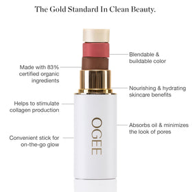 Ogee Citrine bronzer stick blends seamlessly for effortless contouring.