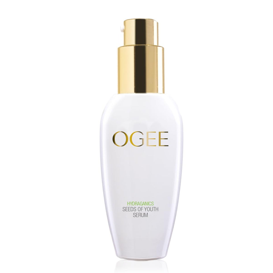 Ogee Seeds of Youth Serum bottle with pump for hydration and glow