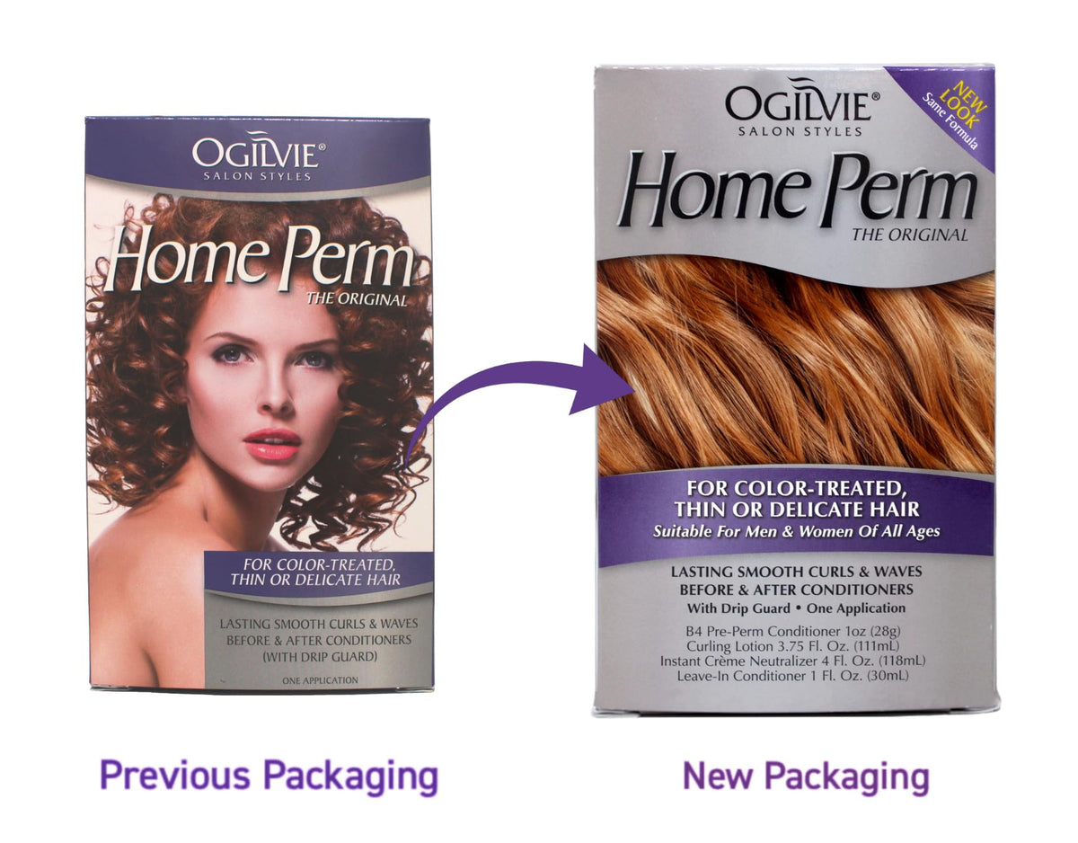 Ogilvie pack3 hair care kit close-up, at-home perm setup.